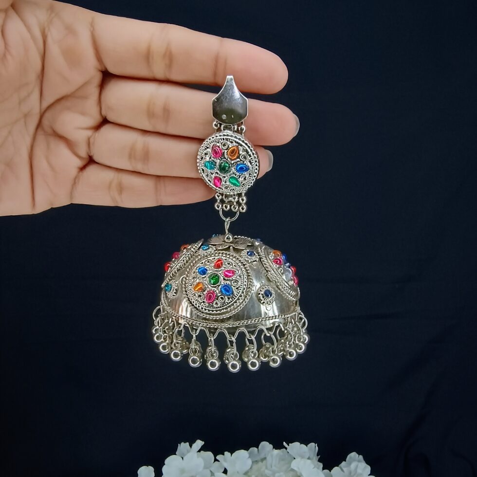 Big Oxidized Silver Jhumka Earrings | Afgani Jhumka