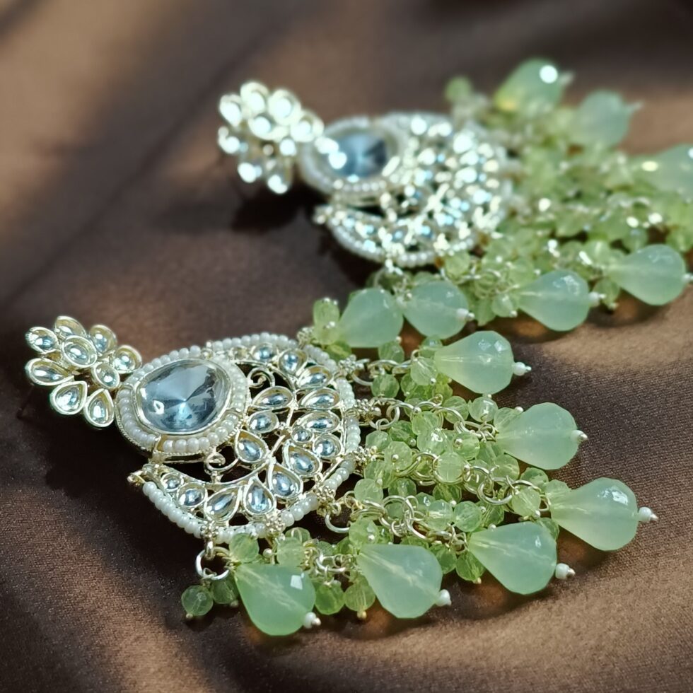 Amara Traditional Kundan Drop Earrings - Mint Green-blingytrends.com