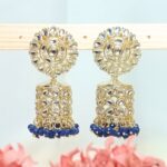 Nadia Kundan Meenakari Jhumka Earrings - Blue-blingytrends.com