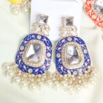 Shyama Kundan Meenakari Earrings - Blue-blingytrends.com