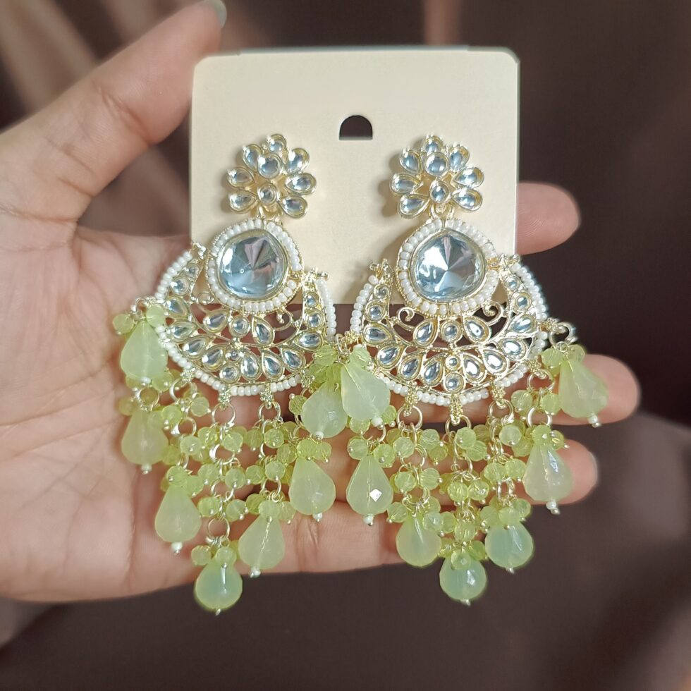 Amara Traditional Kundan Drop Earrings - Mint Green-blingytrends.com