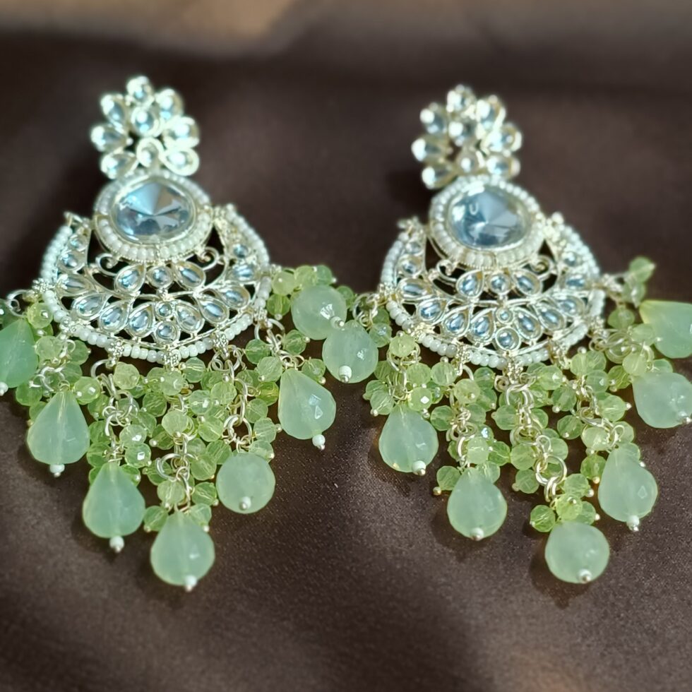 Amara Traditional Kundan Drop Earrings - Mint Green-blingytrends.com